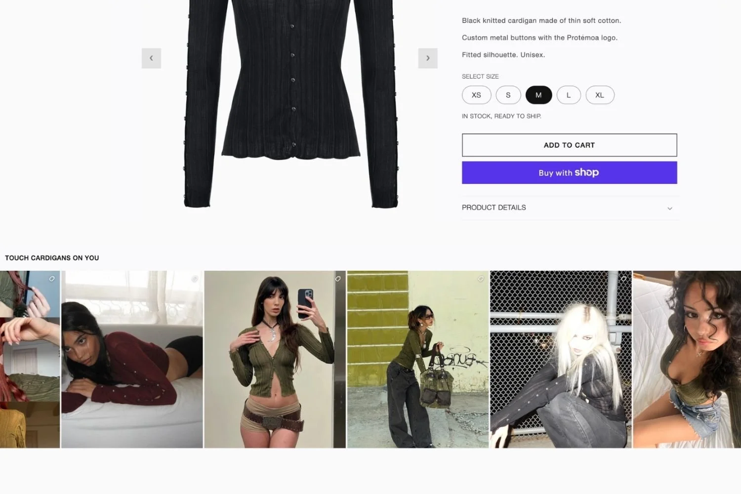 Product page for clothing brand Protemoa