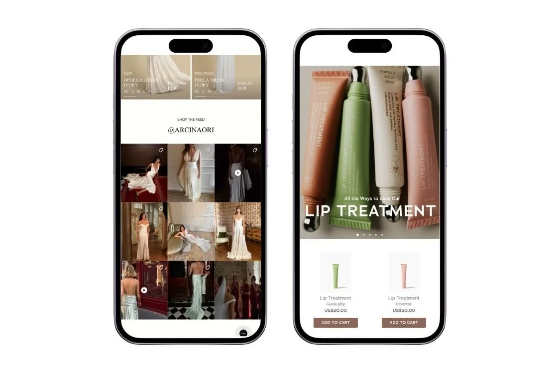 Mobile-optimized Instagram feeds on Arcinaori and Sweet July storefronts