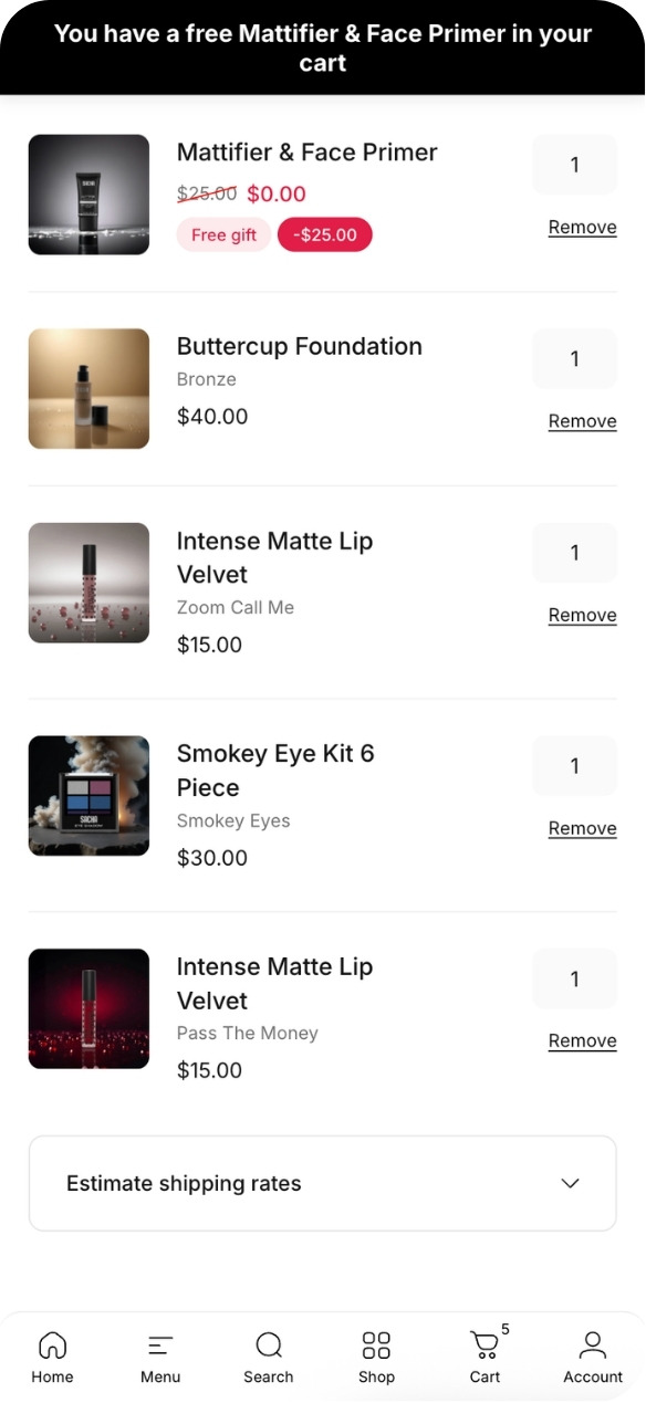 Free gift automatically applied in the cart